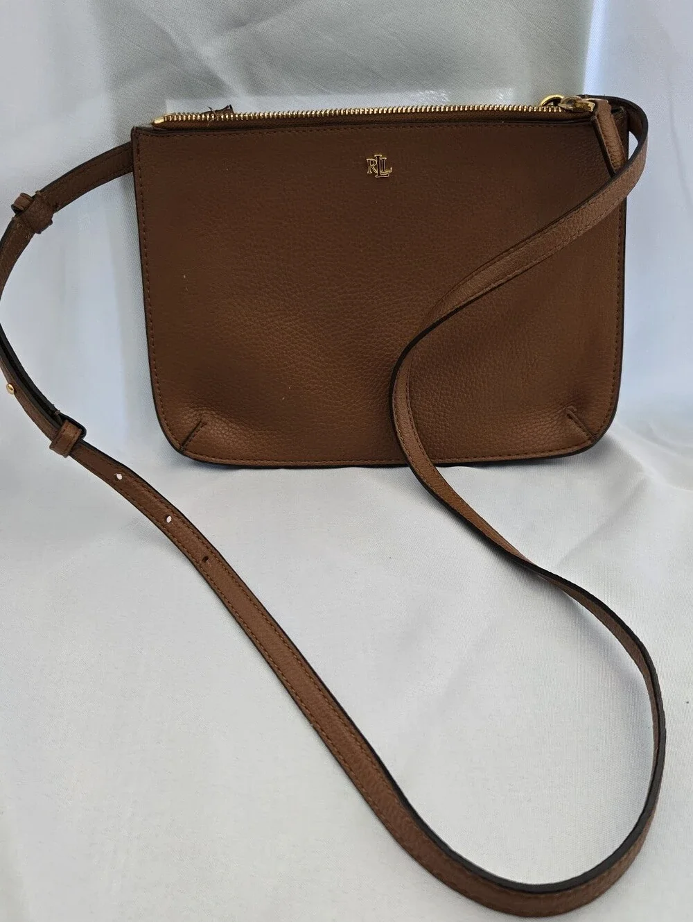 Lauren Ralph Lauren Brown Pebbled Leather Crossbody Bag Gold Hardware